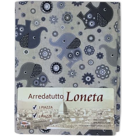 TELO ARREDO COPRITUTTO GRAN FOULARD COPRILETTO COPRIDIVANO TESSUTO LONETA ELEFANTINO GRIGIO 1 PIAZZA (1/2)
