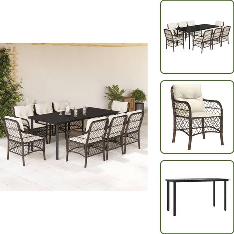 Gartenmöbel mit Kissen - vidaXL 9-tlg. Garten-Essgruppe mit Kissen Braun Poly Rattan - Rattanmöbel (1/5)