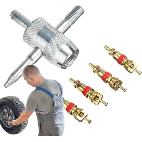 Outil De Retrait Noyau Valve Pneu – Kit Réparation Pneus Voiture 4 En 1 Jeu Clés À Tournevis Pour Accessoire Multifonction Fer Zingué-installateur Dissolv - (1/5)