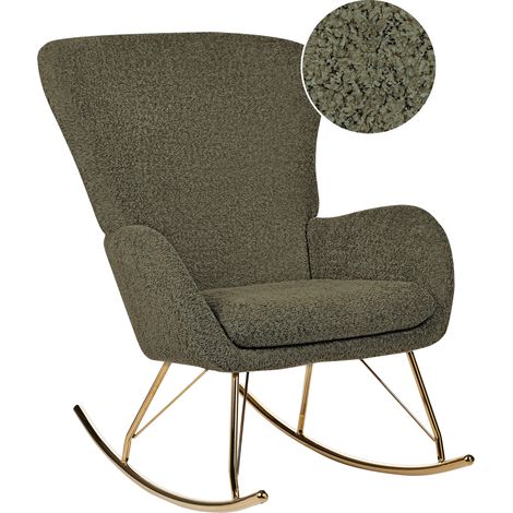 Silla mecedora de bouclé verde oscuro dorado poliéster patas de metal Anaset