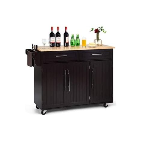 Goplus – Desserte de cuisine à roulettes en bois – 2 placards et 2 tiroirs – Étagères réglables – Dimensions 122x46x93 cm – Matériau MDF résistant à l'humidité