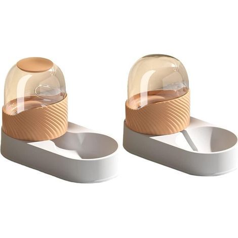 2Pièces Distributeur Croquettes et Eau Automatique pour Chat Chien, Ensemble 2 en 1 Mangeoirs et Abreuvoirs pour Animaux Domestiques Capacité 2L (Orange) (1/5)