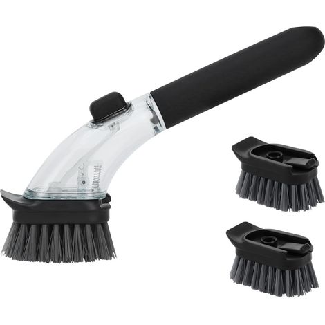 JSSEVN Spülbürste mit Seifenspender, Küchenbürste mit Griff zum Reinigen von Geschirr, Töpfen und Spülbecken (Schwarz) (1/5)