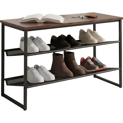 Scarpiera Relaxdays HLP: 52,5 x 75 x 30 cm, 6 paia, ripiani, stile industriale, MDF/metallo, nero/marrone