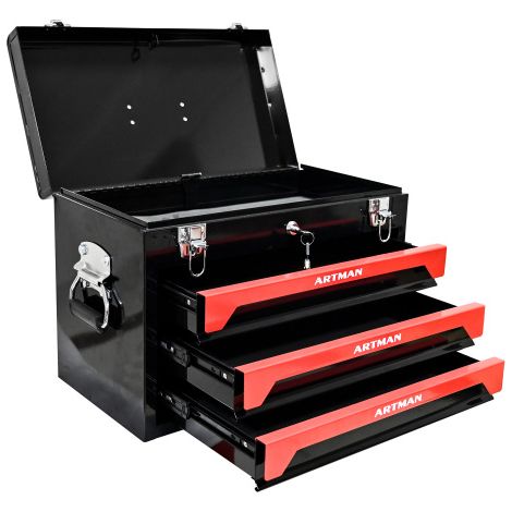 20" Tragbare Dreistöckige Stahlwerkzeuggeräte Mit Metallschlössern Statt Werkzeug.-Schwarz & Rot(BLACK&RED) (1/5)