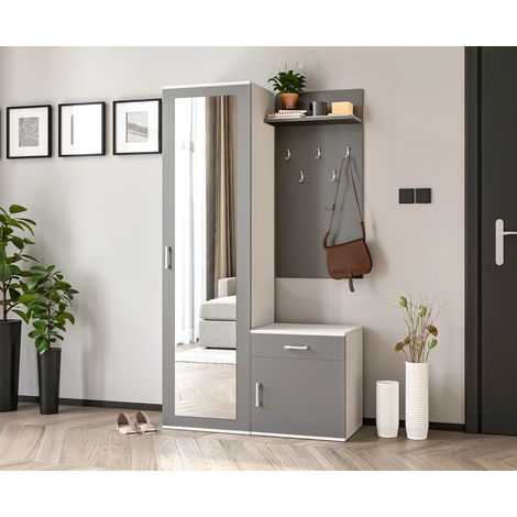 AX LIVING Garderobe mit Spiegel Magnola – 100 cm Breit, Weiß & Grau