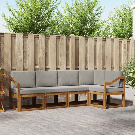 Outdoor-Sofagarnitur mit Kissen 5 pcs Natürlich und Hellgrau (1/5)