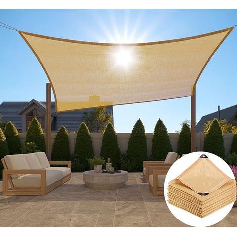 Robust rectangular shade sail measuring 400 x 600 cm, thick canvas, with eyelets, waterproof, blocking 90% of light. (1/5)