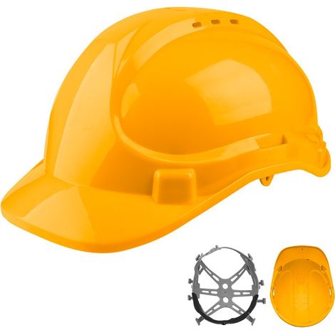 Casque de chantier WADFOW - Jaune, coque en PE, poids léger 320 g, suspension 6 points, réglage par boucle