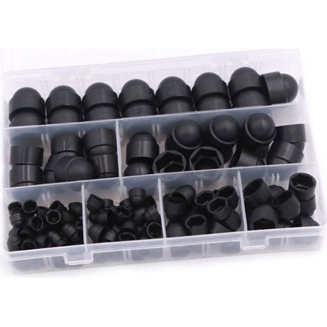 145 Pièces Cache Vis Écrou De Protection,Kit D'Écrous Dôme Capuchons De Protection Dôme Écrou De Boulon Couvrent 6 Tailles M4 M5 M6 M8 M10 M12 Avec Boîte Pour Machines, Meubles Et Véhicules (Noir) (1/4)