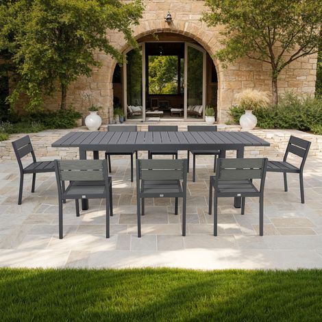 Ensemble table de jardin 200/300cm + 8 chaises gris - BIARRITZ