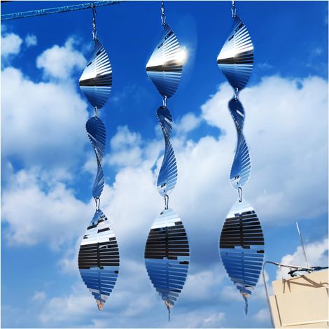 Vogelabwehrgerät aus Edelstahl für den Außenbereich, dekorative 3D-Windmühle mit 9 reflektierenden Scheiben zur Vogelabwehr, 3-teiliges Set für Garten, Hof und Terrasse (1/5)