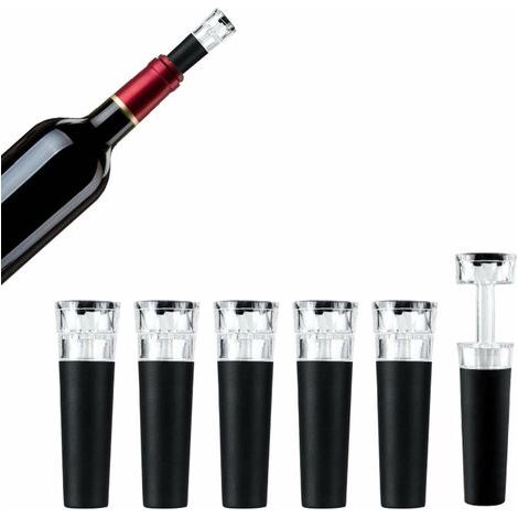 Pack Wine Bottle Stoppers, Champagne Bottle Stopper, Wine Stopper, Vacuum Pump, Reusable, Leak Proof and Sealed Silicone Plug (6 Pack Black) (1/4)