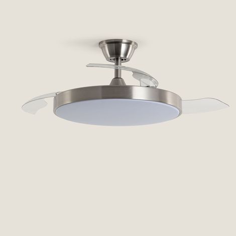 Ventilador de Techo con luz Silencioso DC aspas retráctiles Tori Transparente Mando a Distancia Mediana (entre 10-20 m²) 105 cm Níquel