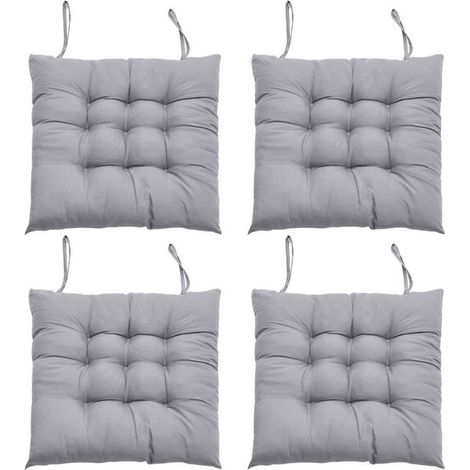 Lot de 4 coussins de chaise avec liens - Confortables - 40 x 40 cm - Pour chaise de bureau, jardin, balcon, intérieur et extérieur - Pour salle à manger, salon, bureau - Gris (1/4)