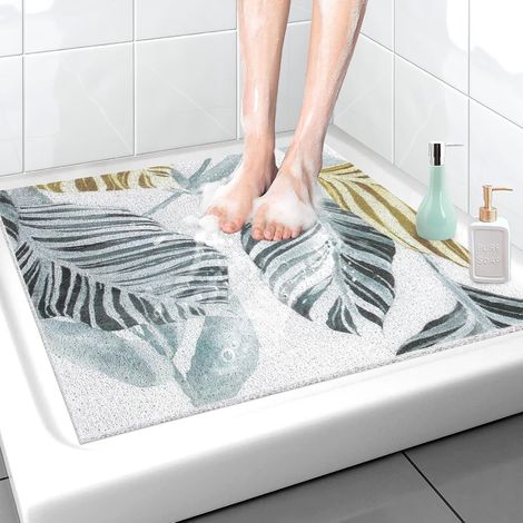 Alfombrilla de ducha de lufa de 24x24 pulgadas para cabina de ducha interior, alfombrilla de ducha antideslizante de PVC suave para duchas de pie. (1/5)