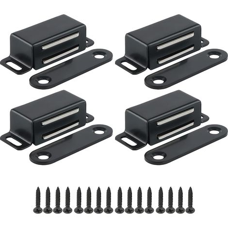 4 Pièces Aimant Porte Placard 4.5 CM pour Porte de Placard de Cuisine, Loquet de Porte Magnétique Aimant Meuble Fermeture pour Tiroir, Armoire, en Acier Inoxydable, Noir (1/5)