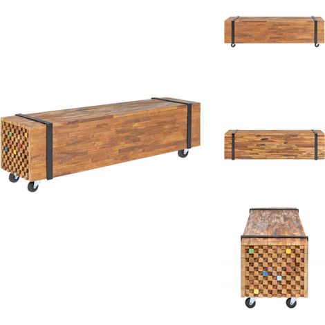 TV-Schrank 110x30x32,5 cm Massivholz Teak - Fernsehschränkchen - Holzmöbel - Industrielles Design - Teakholzmöbel - Wohnzimmerschrank (1/5)