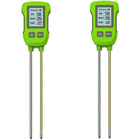 Lot de 2 testeurs de sol 3 en 1 (pH/humidité/température) avec écran LCD numérique et capteur métallique résistant à la chaleur pour plantes à fleurs (1/5)