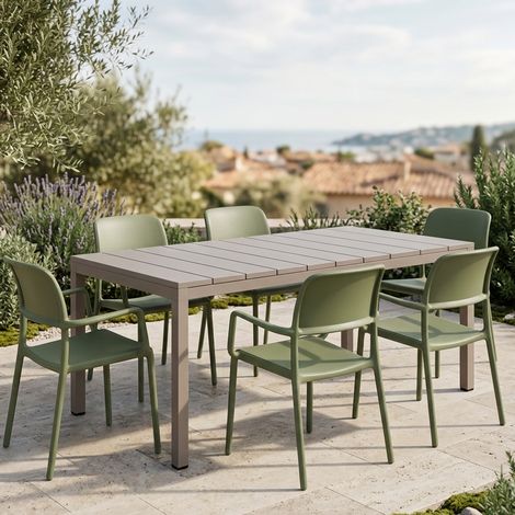 Set tavolo Rio Allungabile 210-280 cm con 6 poltrone Riva, per giardino ed esterno -Tortora / Tortora (1/5)