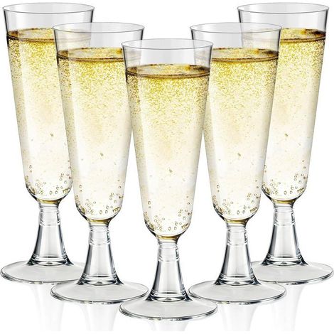 50 Pièces Flûtes à Champagne Transparent, Verres à Champagne en Plastique Reutilisables, 150ml Gobelet Verre à Vin Cocktail, Coupes (1/5)