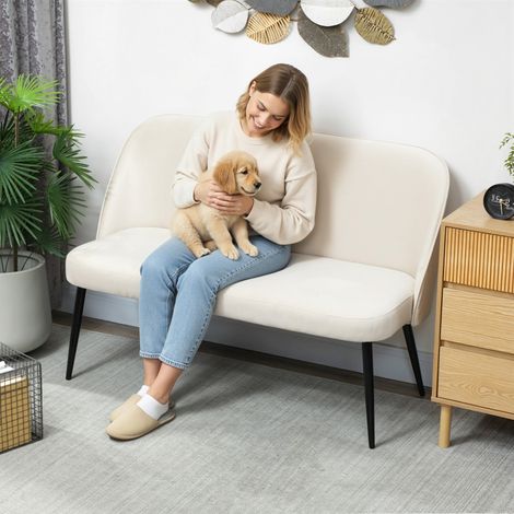 Canape 2 places design 127 cm beige metal OKMYHOME (1/4)