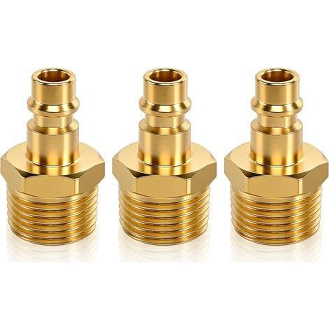 Set di 3 raccordi per aria compressa in ottone da 1/2" - Raccordo per aria compressa - 1/2" - Con filettatura esterna - Per collegamento tubo flessibile - Presa filettata (1/5)