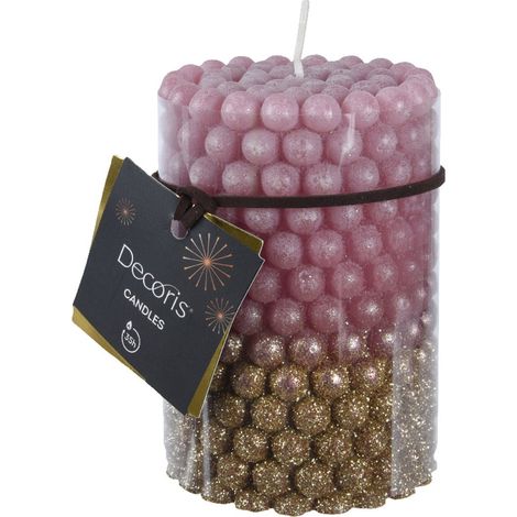 Candela decorativa in cera rigata con Glitter color oro e rosa velluto -Piccolo (1/2)