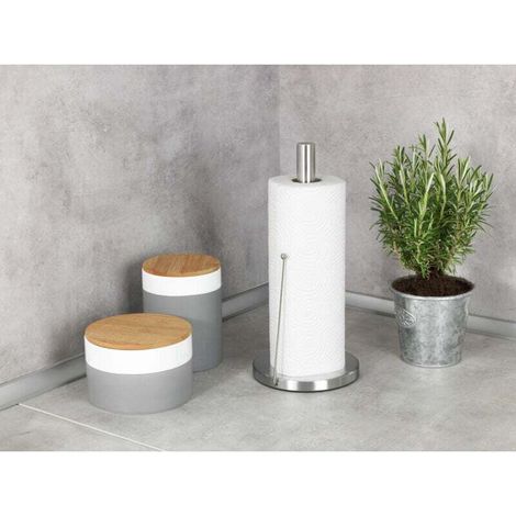 Porte Sopalin Clayton, Porte Essuie Tout vertical avec barre de maintien, acier inox, Ø 15x33 cm, argent mat
