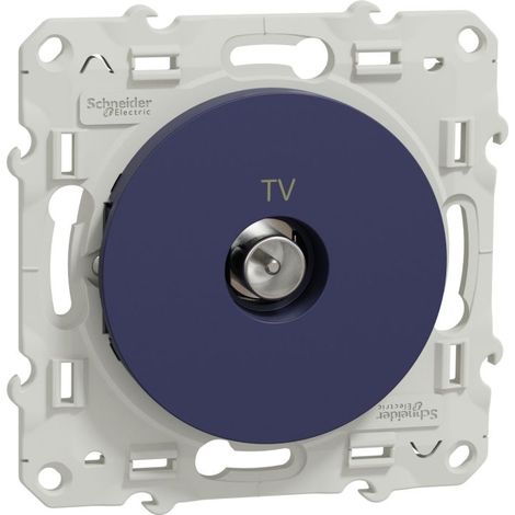 Prise TV simple IEC 9.52mm bleu cobalt encastré avec support (sans plaque) Odace (1/3)