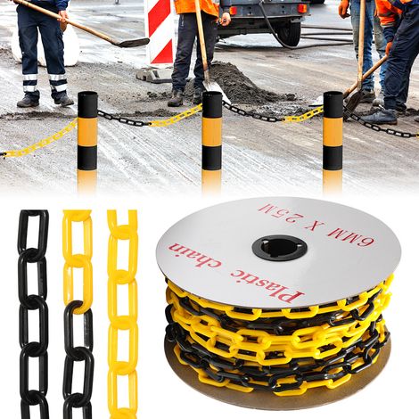 Wolketon Catena di segnalazione Catena in plastica gialla e nera di 6 mm di spessore per catene di sicurezza da 25 m (1/5)