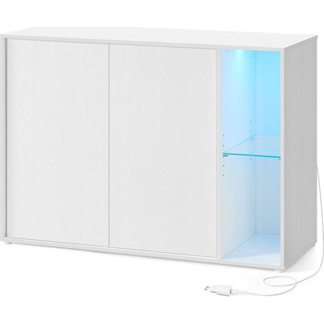 Assemblage Ultra-rapide sans Outils Toolless, Meuble TV, Meuble de Rangement, Buffet avec Éclairage et Étagère en Verre, Placard, Minimaliste, Blanc Neige (1/5)