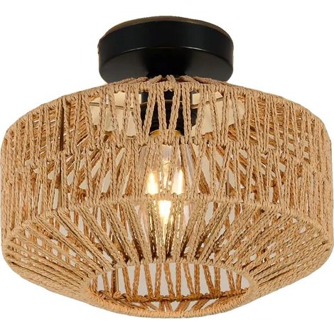 Lampe de plafond, design en rotin, style bohème rustique, Bleu, Pas d'ampoule (E27) (1/2)