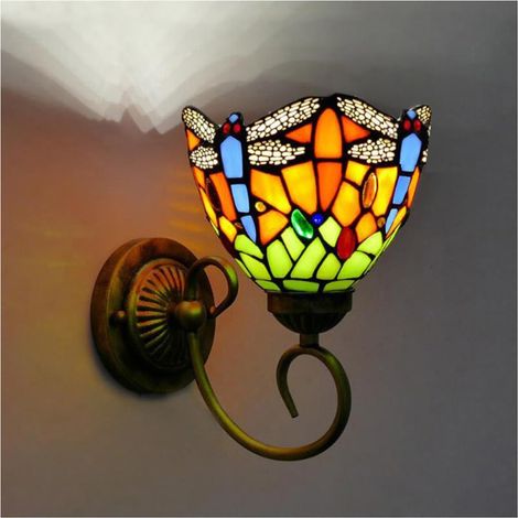 Applicable Applique Murale de Style américain, Style européen, pour Salon, Chambre à Coucher, Bureau, Villa, hôtel, allée, café, Restaurant Occidental, LED, Verre coloré (Style 7) (1/2)