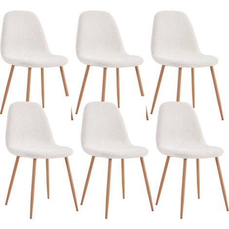 FJARD - Lot de 6 Chaises Blanches Tissu Bouclettes (1/5)