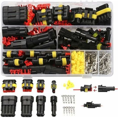 BUNTHAUS 352 Stück wasserdichte Steckverbinder, wasserdichte elektrische Steckverbinder, männliche und weibliche Stecker, 1/2/3/4-polige elektrische Kabelverbinder, geeignet für Motorrad, Roller, Auto (1/5)
