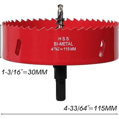 Scie cloche 115 mm – Acier rapide M42 HSS bimétallique – Foret de centrage pour perçage précis dans fer. bois. aluminium (1/5)