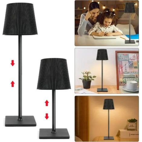 Lot 2 lampes table sans fil LED tactiles intensité variable + station charge USB, blanc chaud, étanche IP54, noire YYV (1/4)