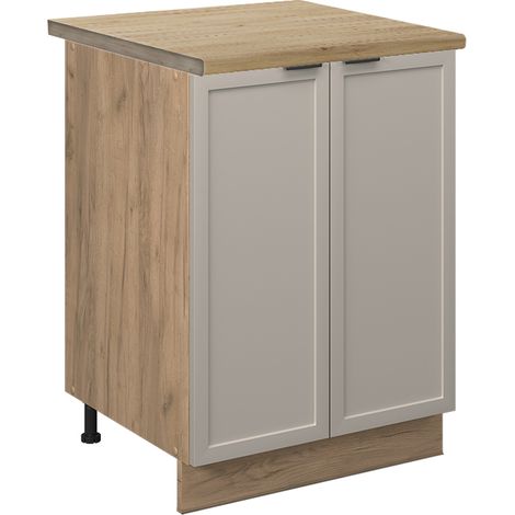 Meuble bas de cuisine Fame-Line, GrisBeige, 60 cm, PT Chêne, Vicco