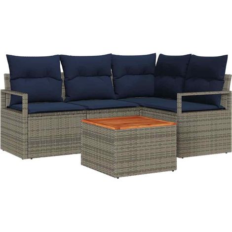 Garden Sofa Set with Cushion 5 pcs Grey Poly Rattan vidaXL