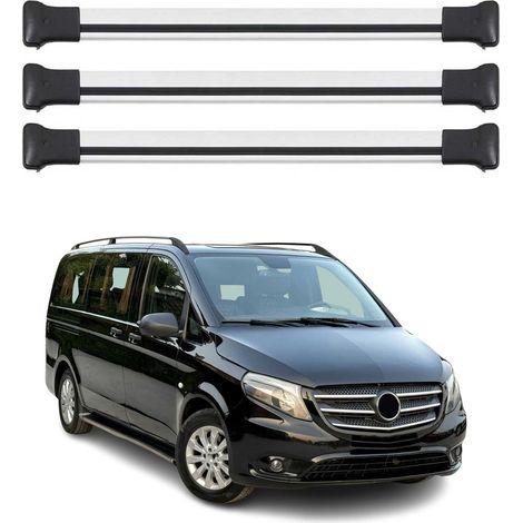 OMAC Barres de toit en aluminium pour Mercedes Viano Vito W638 W639 W447 1996-2026 – TÜV / DIN 75302:2019 – Charge max 75 kg – 2 barres Noir (1/4)