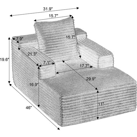 Canapé velours méridienne fonction convertible fauteuil relaxant velours côtelé sans montage style moderne (1/5)