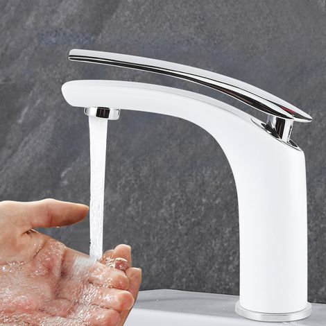 Robinet de lavabo blanc, robinet d'eau chaude et froide, accessoires de salle de bain, norme européenne (1/5)