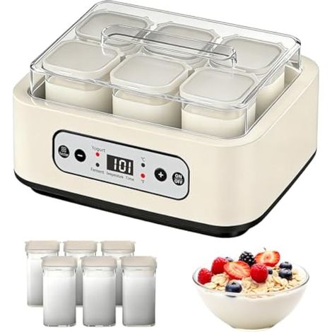 Yaourtière, Yaourtiere 1,6 L avec 6 Pots de 250 ml Yaourtière électrique avec Minuterie Réglable de 1 à 99 Heures Contrle de la Température de 21 à 48 °C et écran LCD pour Yaourt Natto et Vin de Riz (1/5)