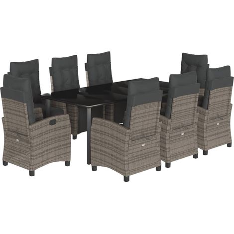 Maison Exclusive - 9-tlg. Garten-Essgruppe mit Kissen Grau Poly R