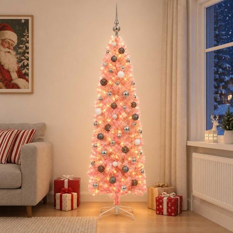 vidaXL Árbol de Navidad artificial estrecho con bolas 180 cm 300 LED (1/5)