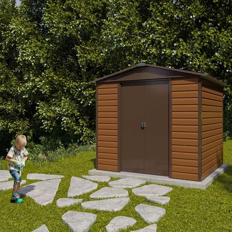 Abri de jardin métal aspect bois 4,2 m² – Kit d'ancrage inclus – Structure renforcée avec entretoises – Hauteur murs 1,80 m – Yardmaster (1/5)