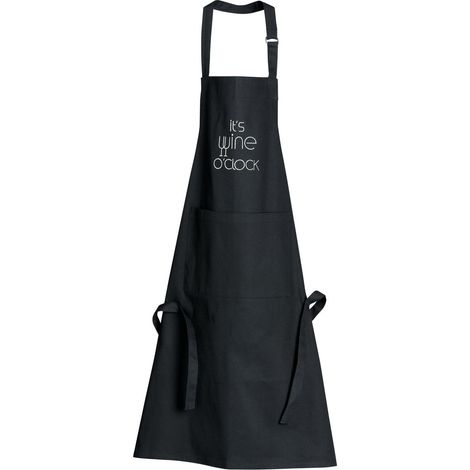 Tablier de Cuisine Noir Motif Vin en Sergé de Coton Brodé Réglable avec Poche 90 x 75 cm - PANGIVO