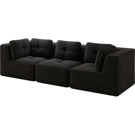 Divano Angolare Modulare, Seduta Profonda, Senza Struttura, con Braccioli Largi, in Corduroy, Nero (1/5)