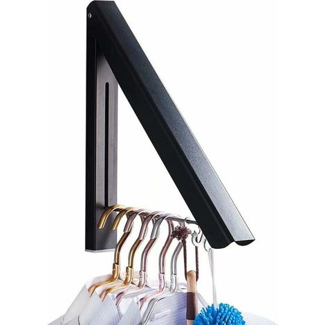 Aluminum Alloy Foldable Telescopic Clothes Rack Wall Mounted Clothes Rack (Black) (1/4)